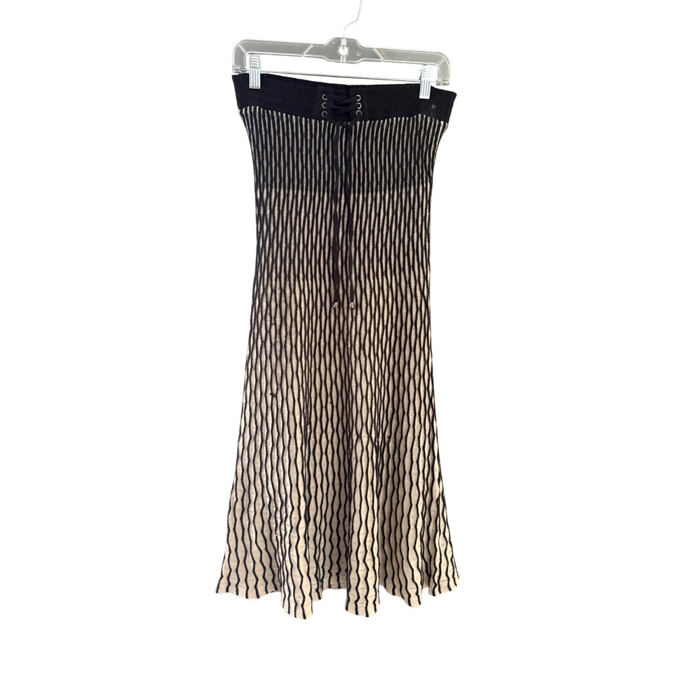 Lapis Womens Black Cream Geometric Knit Midi Skirt Lace Up Waist Sm Whimsigoth